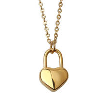 Stainless steel gold plated heart shaped lock pendant chain necklace for women